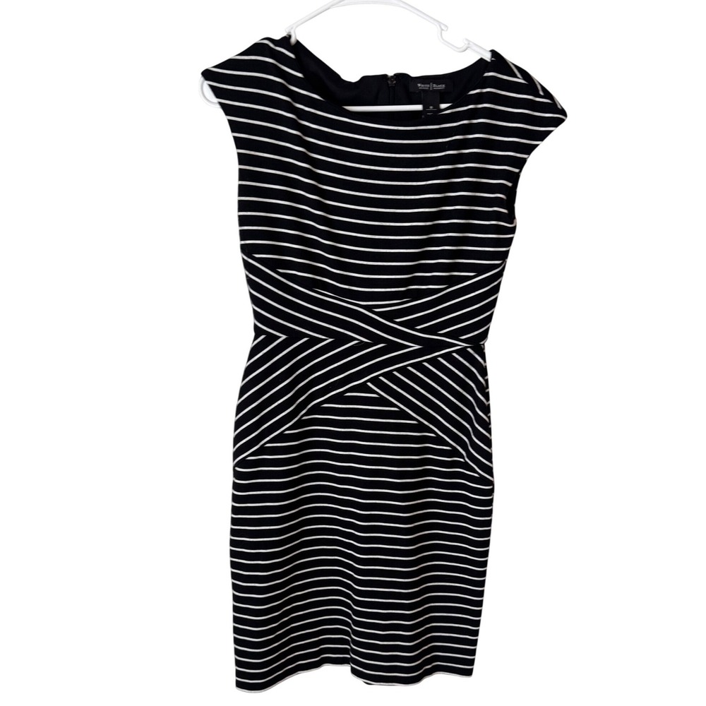 White House Black Market Black White Striped Crisscross Waist Sheath Dress 0